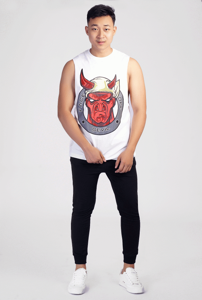 Devil  Design Printed tank top(White)